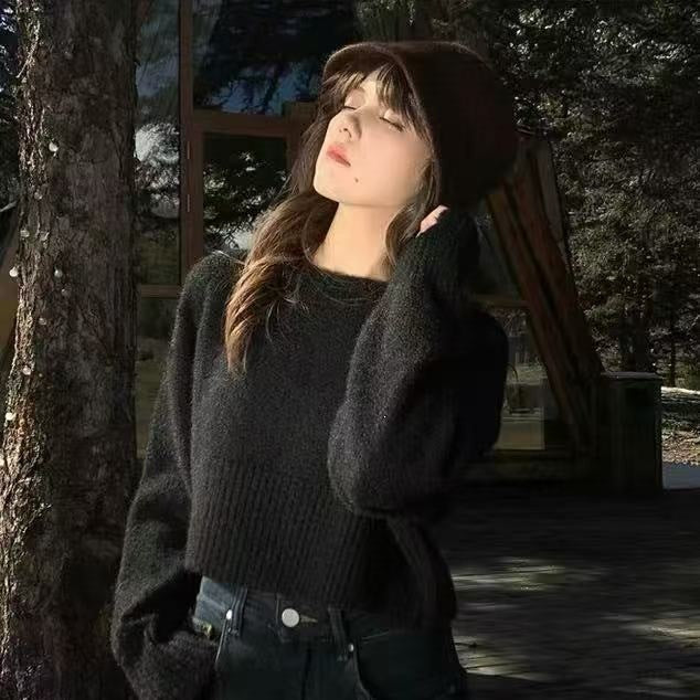 Women's Loose Round Neck Solid Color Simple Women's Sweater