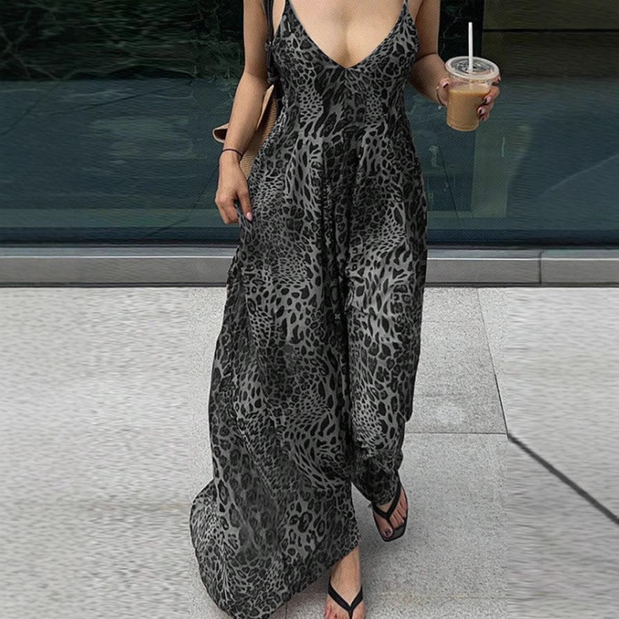 Women's Print Suspender Summer Sexy Backless Vacation Dress