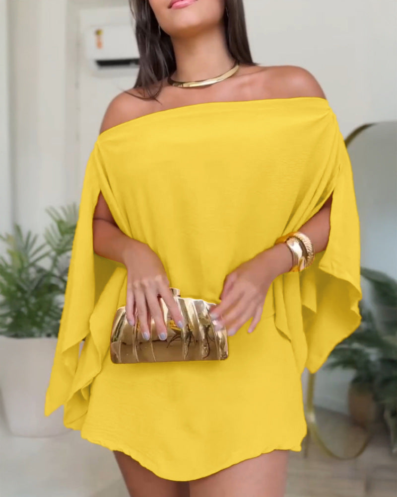 Women's Summer Solid Color Design Split Sleeve Fashion Casual Suit