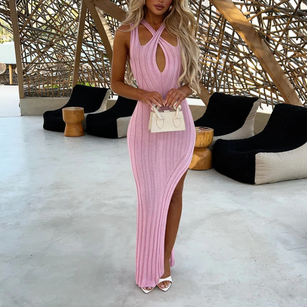 Women's Sexy Fashion Tight-fitting Solid Color Knitted Dresses