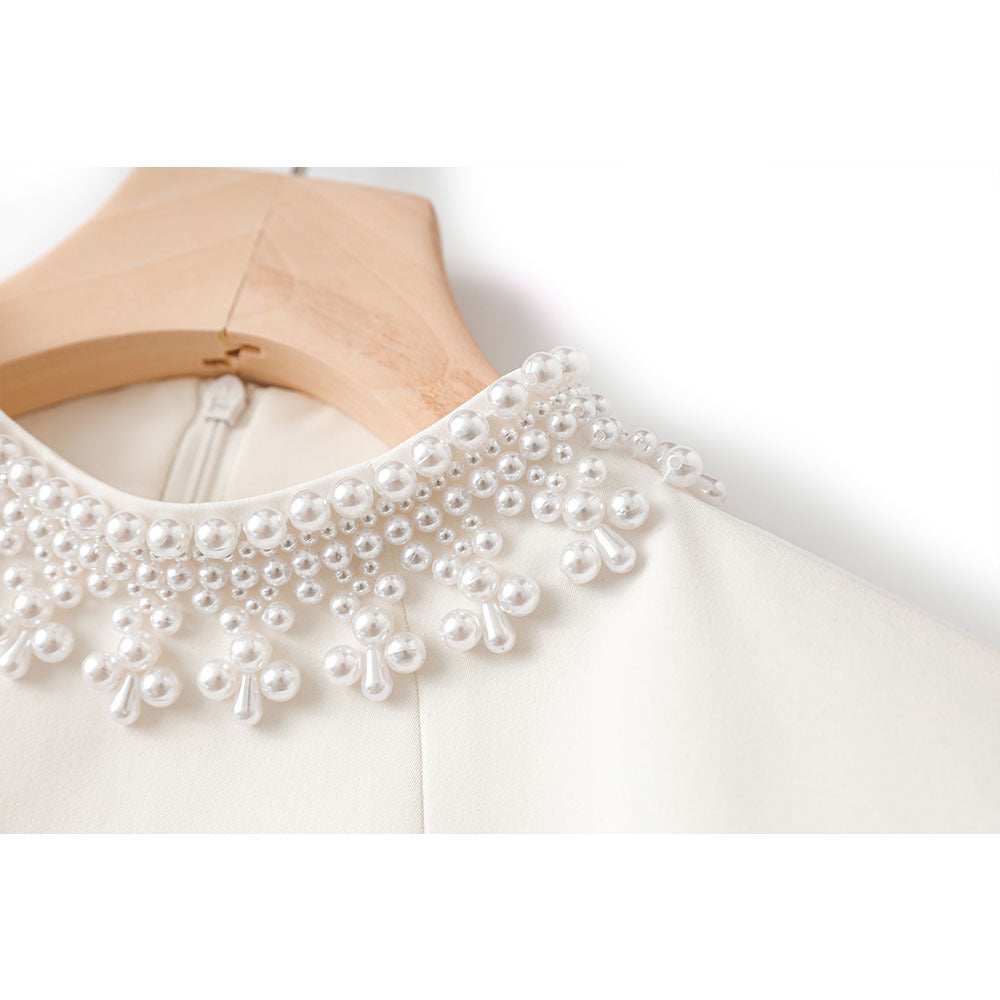 Beaded Stand-up Collar Long-sleeved Dress Light Dresses