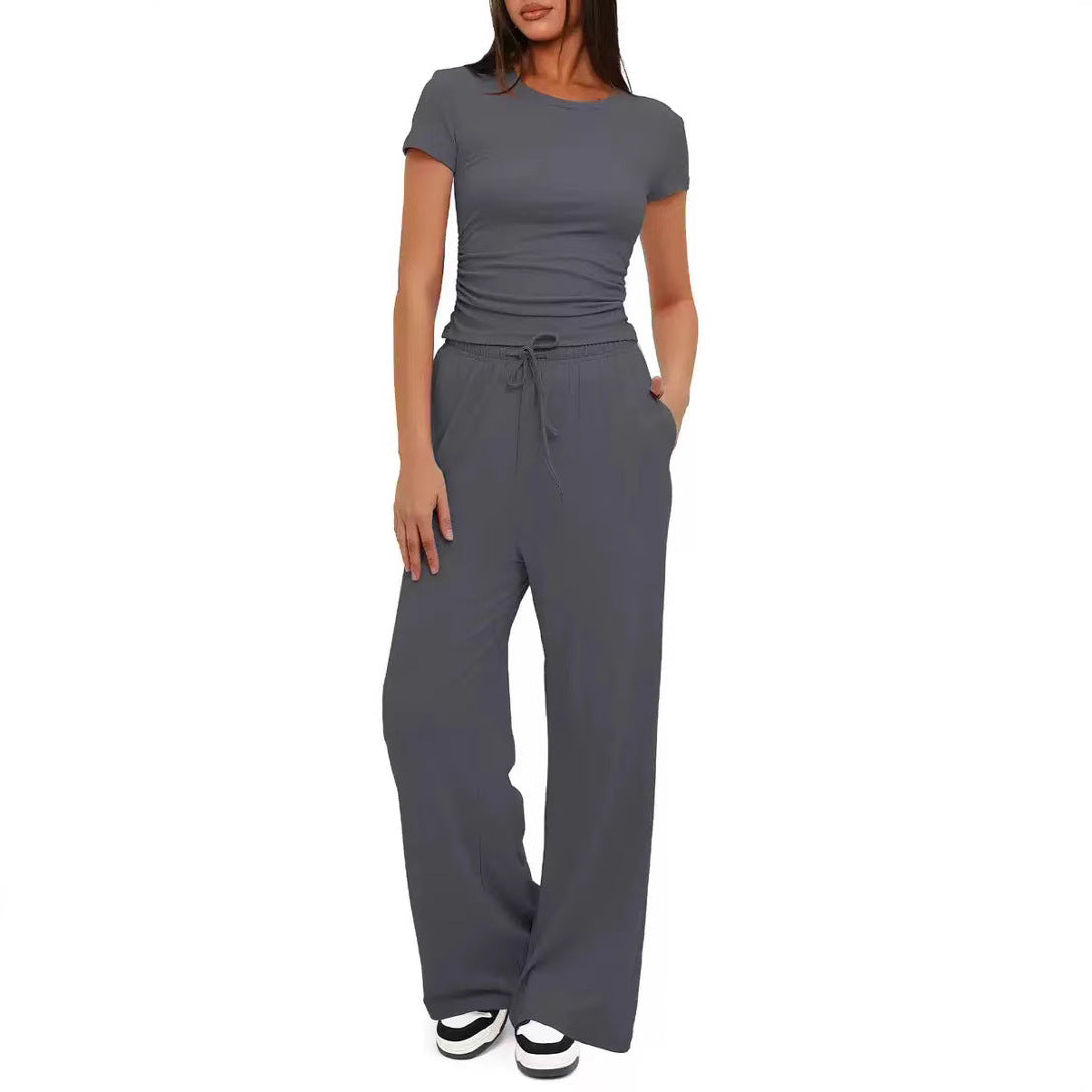 Beautiful Versatile Women's Two-piece Pleated Short-sleeved Fashion Casual Suit