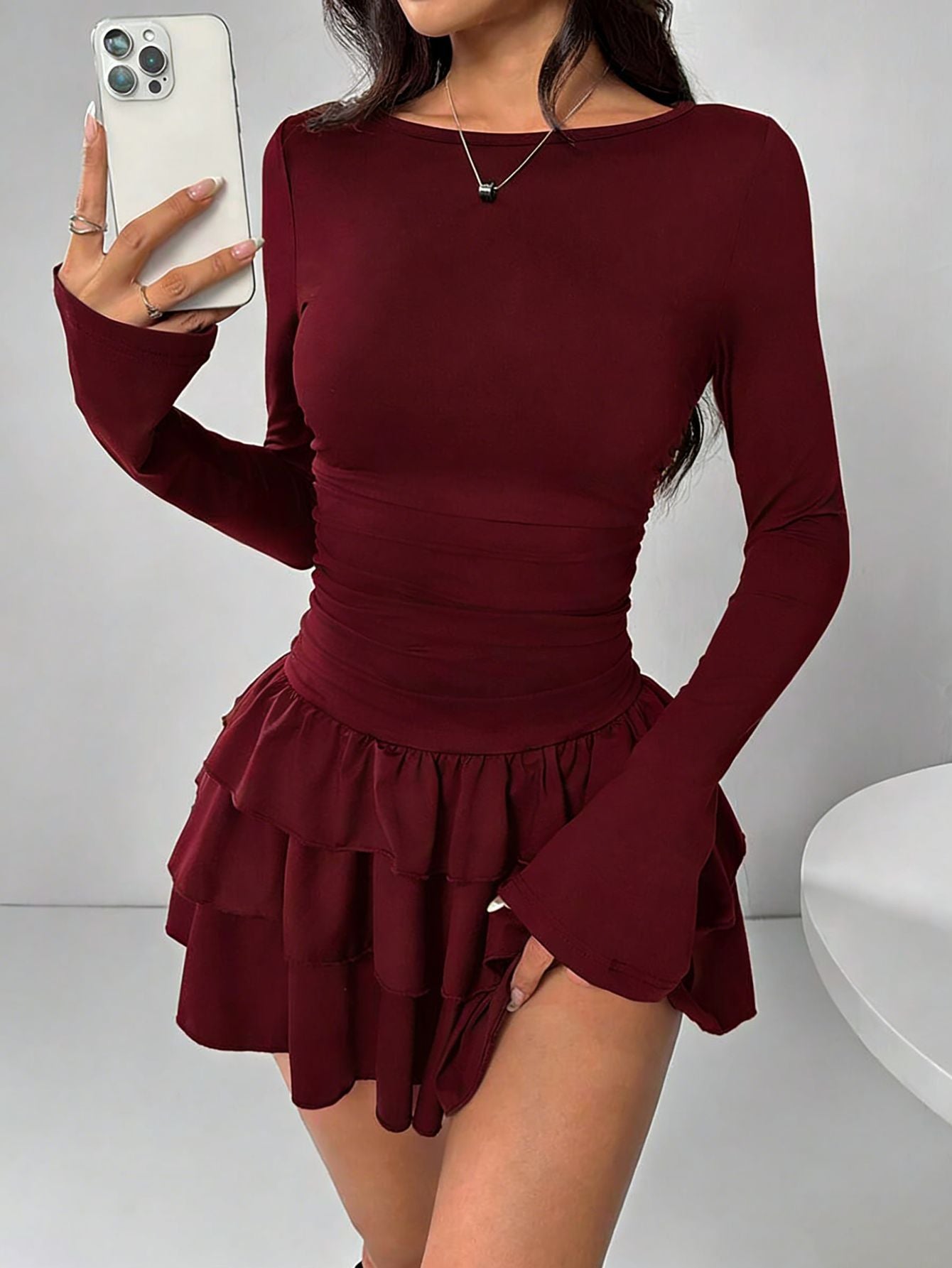 Women's Solid Color Temperament Long Sleeve High-grade Dress