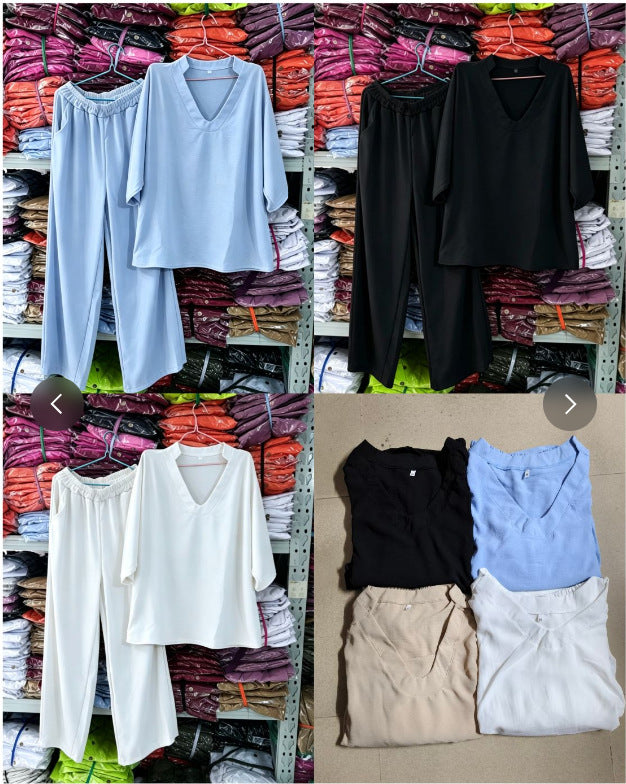 Women's Solid Color Loose Short-sleeved Trousers Two-piece Fashion Casual Suit