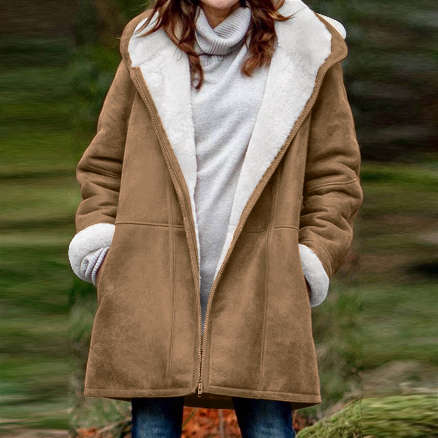 Women's Loose Veet Thickened Solid Color Mid-length Coats