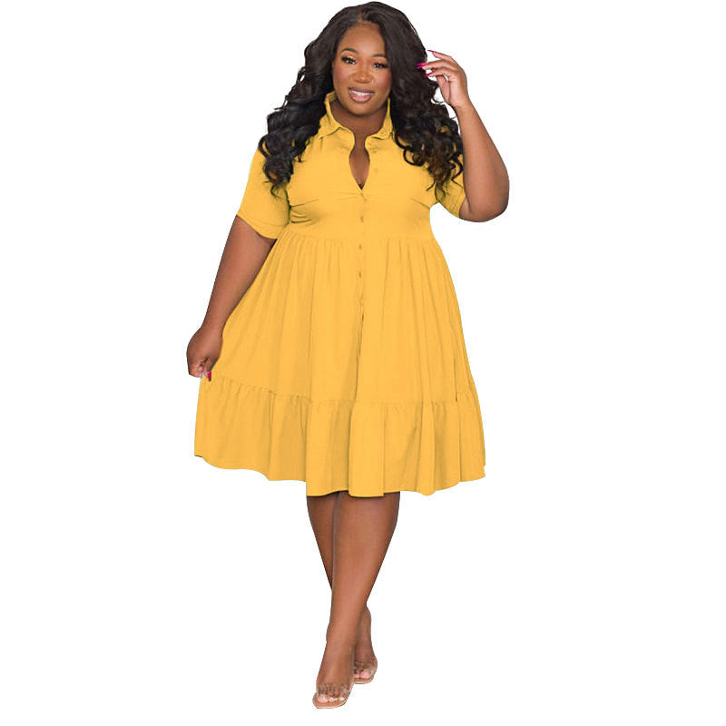 Women's Summer Solid Color Polo Collar Single-breasted Dresses