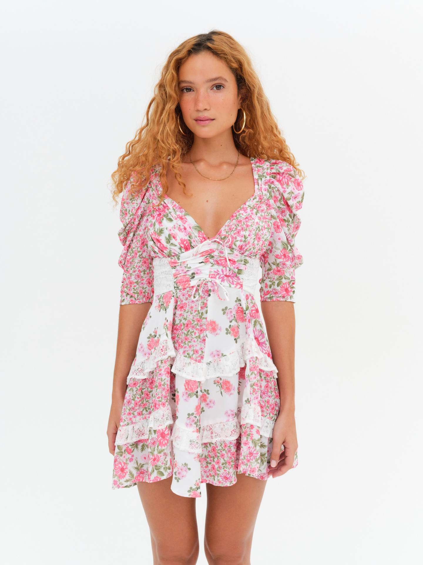 White Porcelain Floral Lace Stitching Dress Female Skirts