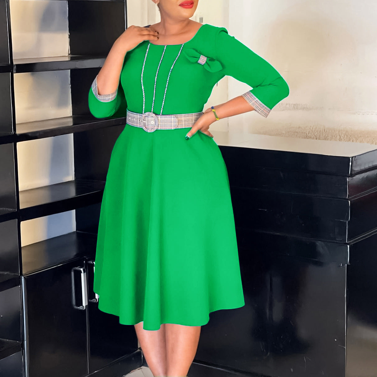 Women's Fashion Elegant Round Neck Stitching African Dress
