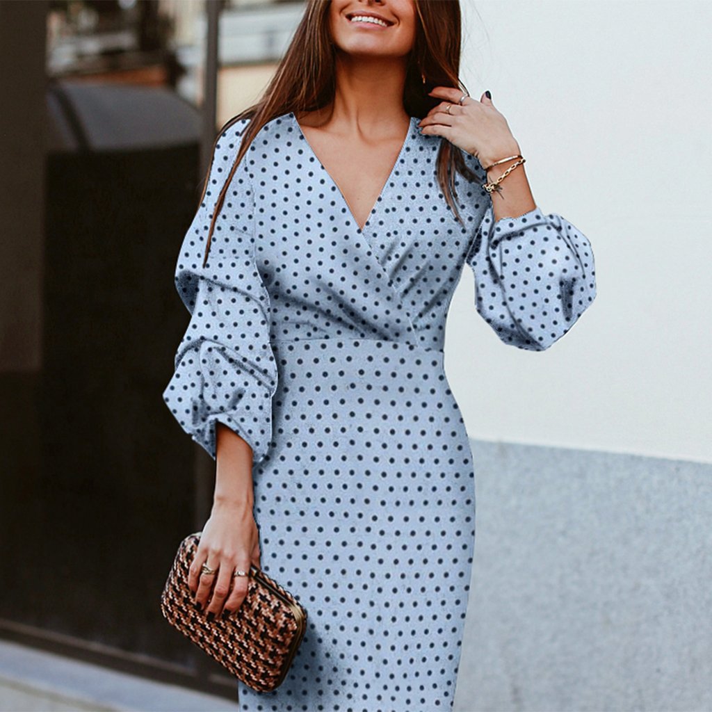 Women's Polka Dot Floral Print Mid-length Sleeves Dress