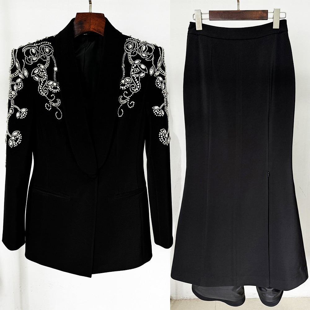 Graceful Diamond Beaded Split Fishtail Dress Jackets