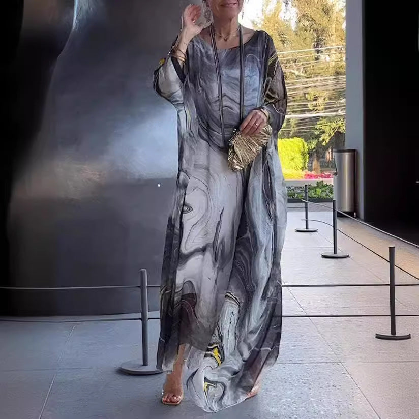 Commuter Chiffon Printed Dress Marble Texture Dresses