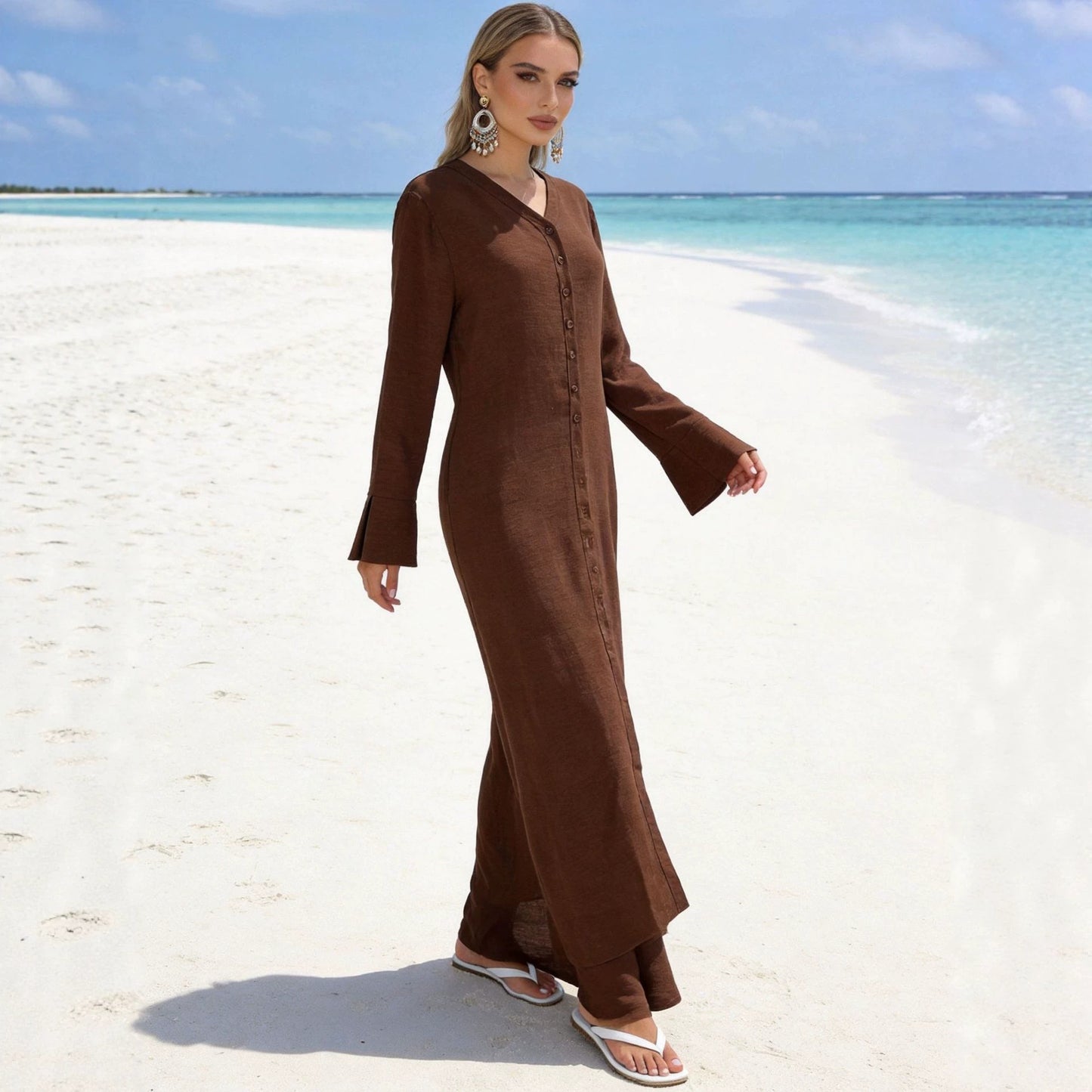 Elegant Long Shirt Two-piece Fashion Single-breasted Dress