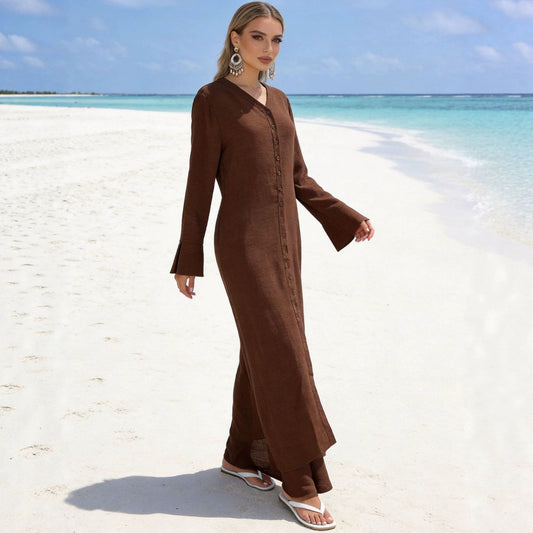 Elegant Long Shirt Two-piece Fashion Single-breasted Dress