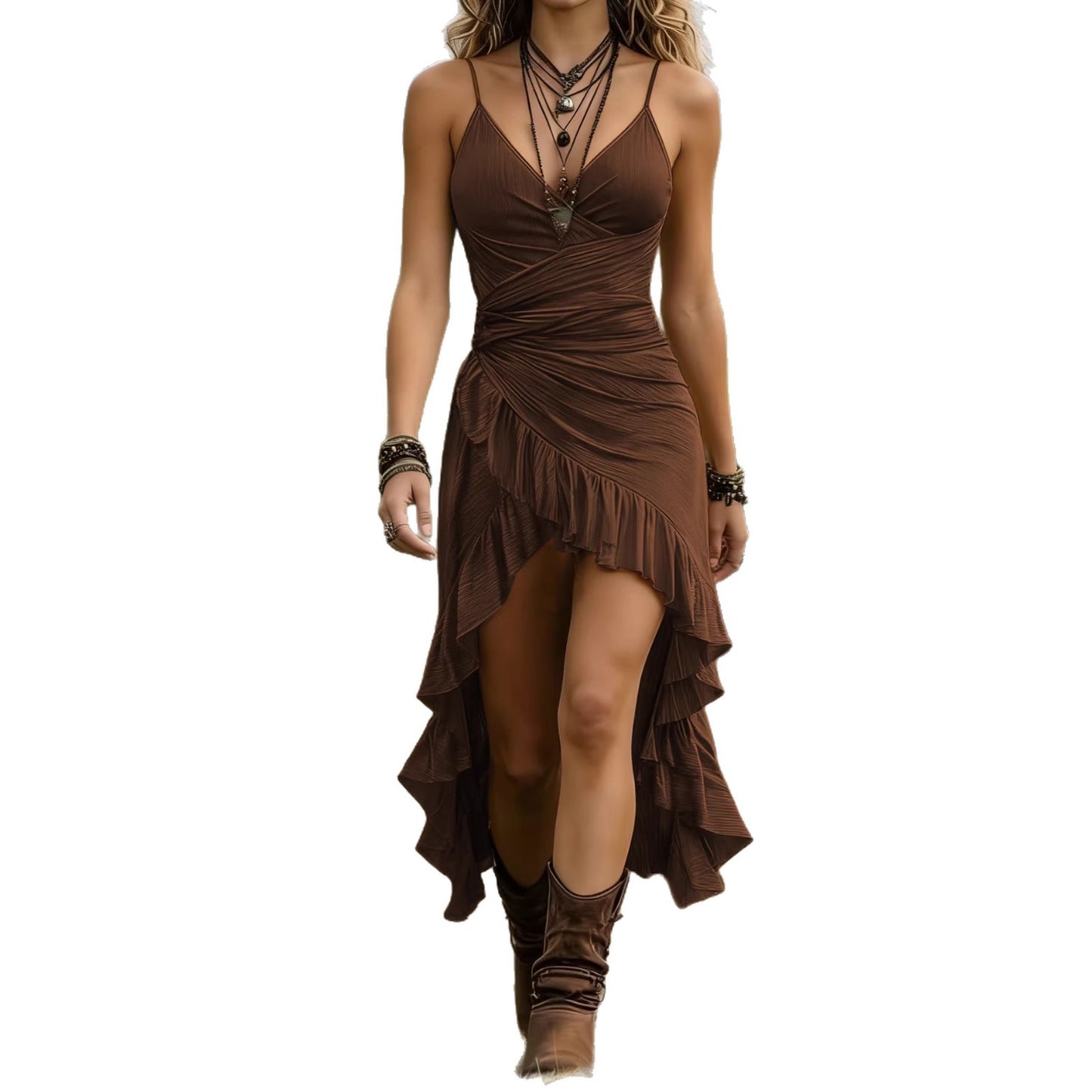 Women's Suspender Bohemian Pleated Ruffle Irregular Skirts