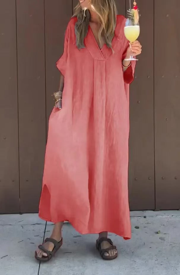 Comfortable Spring Cotton Casual Short-sleeved Long Dress
