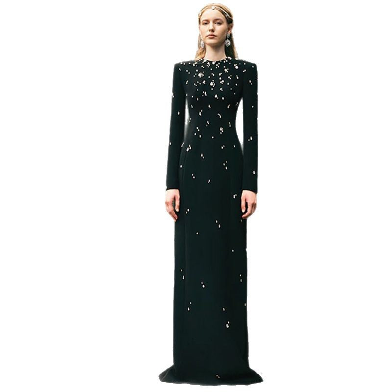 Elegant Beads Rhinestones Long Sleeve Dress Dresses