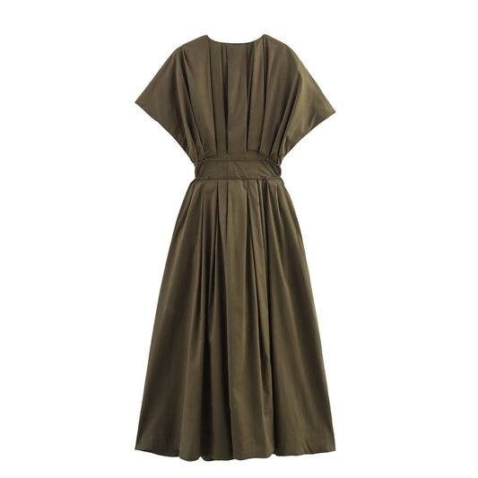 Women's Elegant Pleated Short-sleeved Midi Dress Dresses