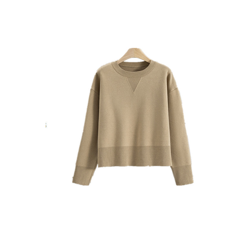 Women's Cored Yarn Round Neck Knitted Loose Slimming Solid Color Bottoming Sweaters