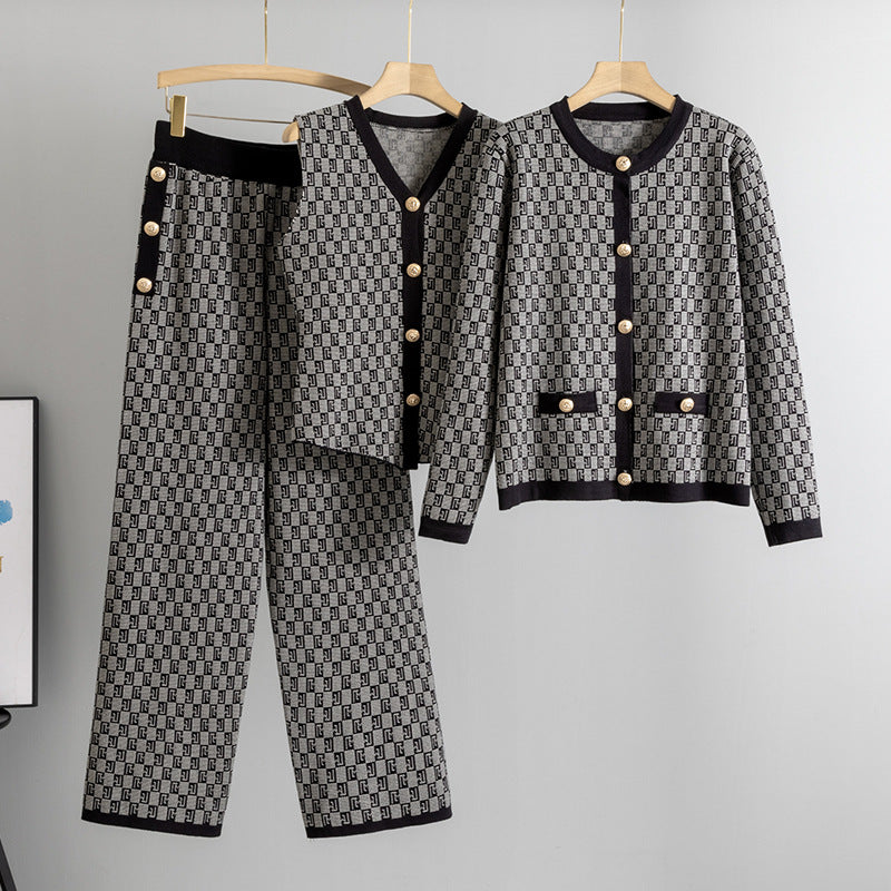 Women's Slouchy Fashion Temperament Knitting Three-piece Suits
