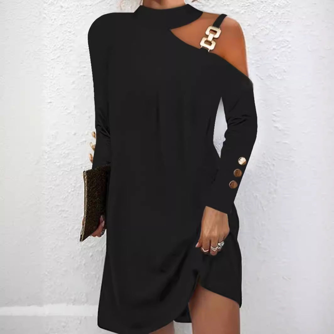 Women's Autumn Simple Metal Buckle Halter Button Clothing