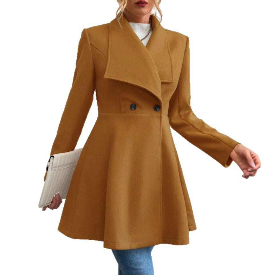 Women's Woolen Slim Fit Long Fashion Lapel Coats