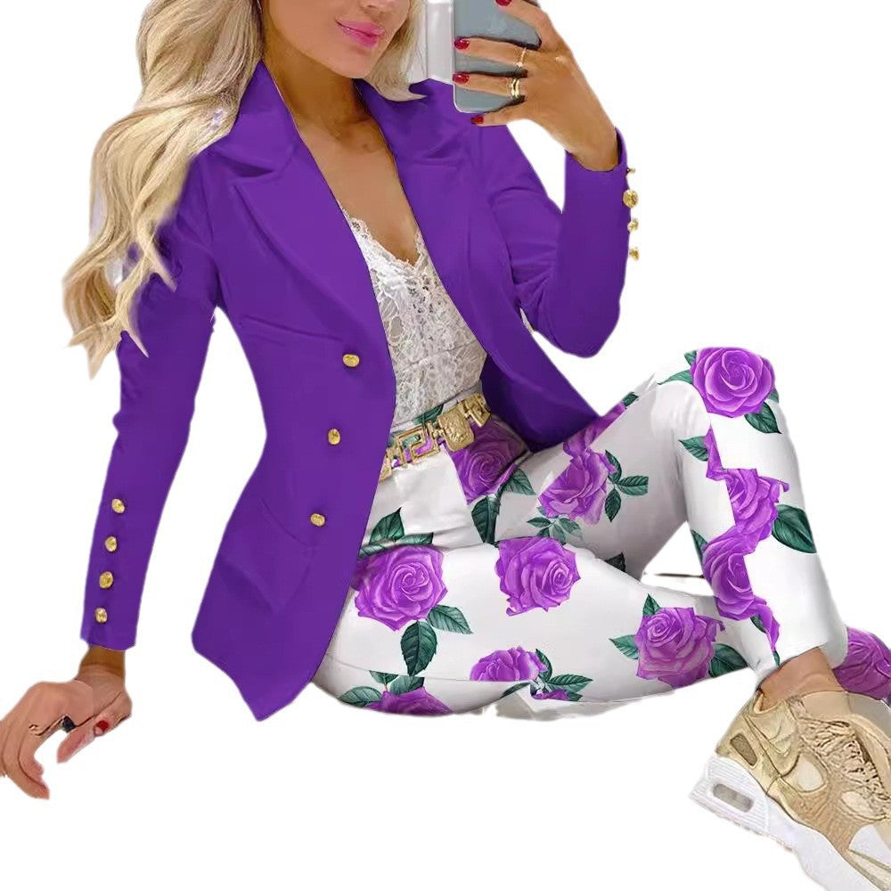 Fashion Printed Long Sleeve Casual Small Suits