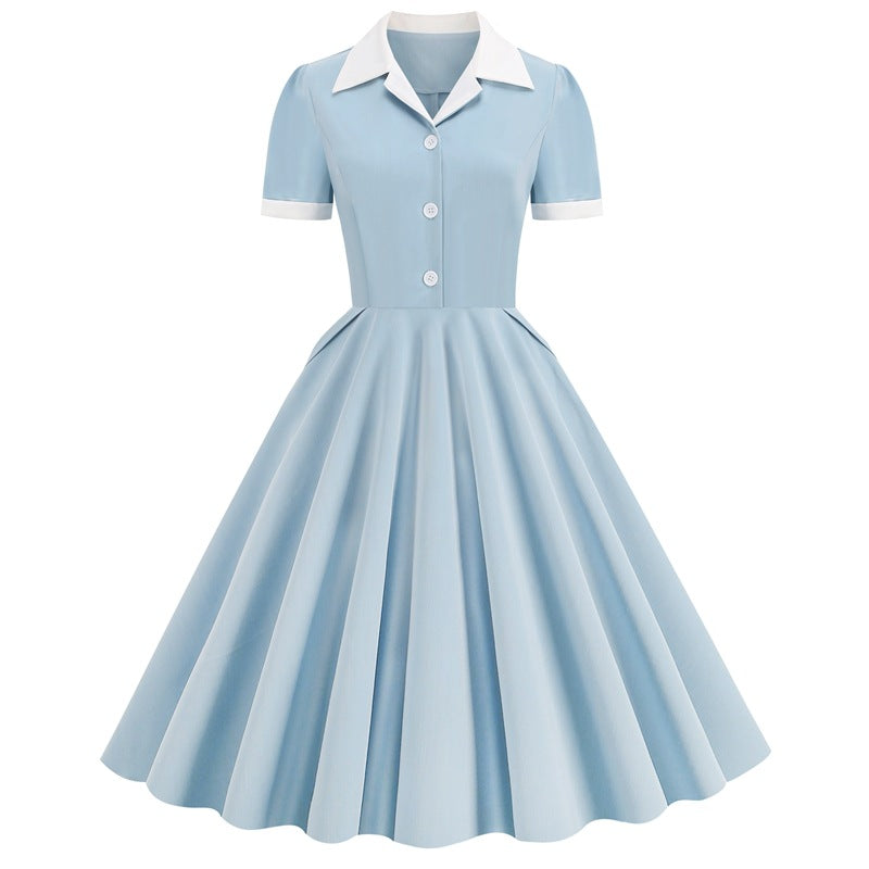 Solid Color Stitching Button Fashion Dress Large Dresses