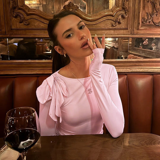 Design Solid Color Hot Pleated Waist Tight Blouses