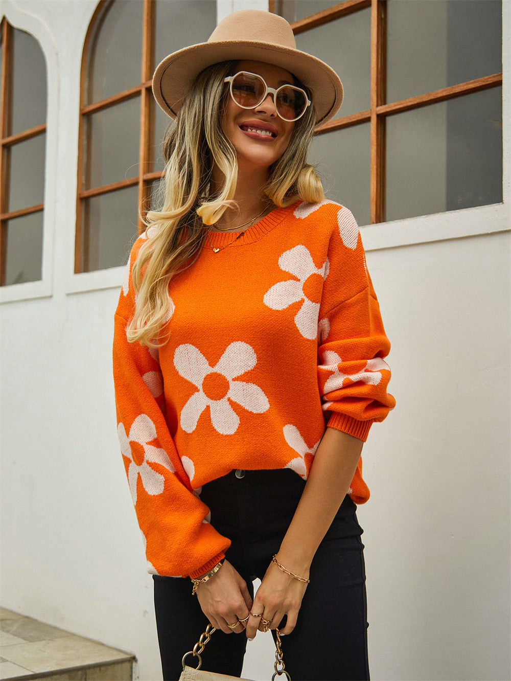 Comfortable Women's Spring Printed Pullover Flower Sweaters