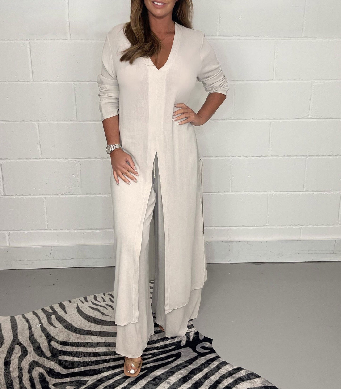Women's Unique Slouchy Split Long Trousers Suits