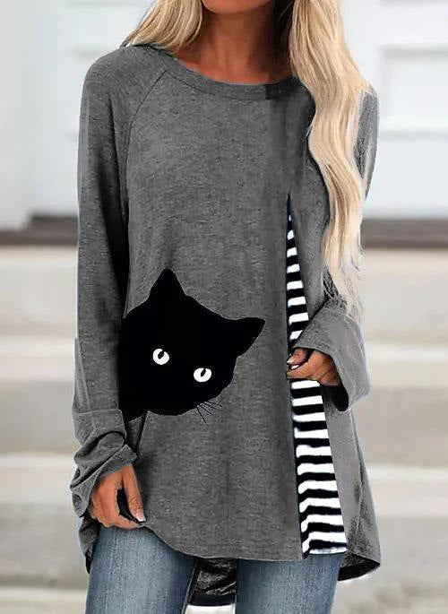 Women's Digital Printing Round Neck Long Sleeve Blouses