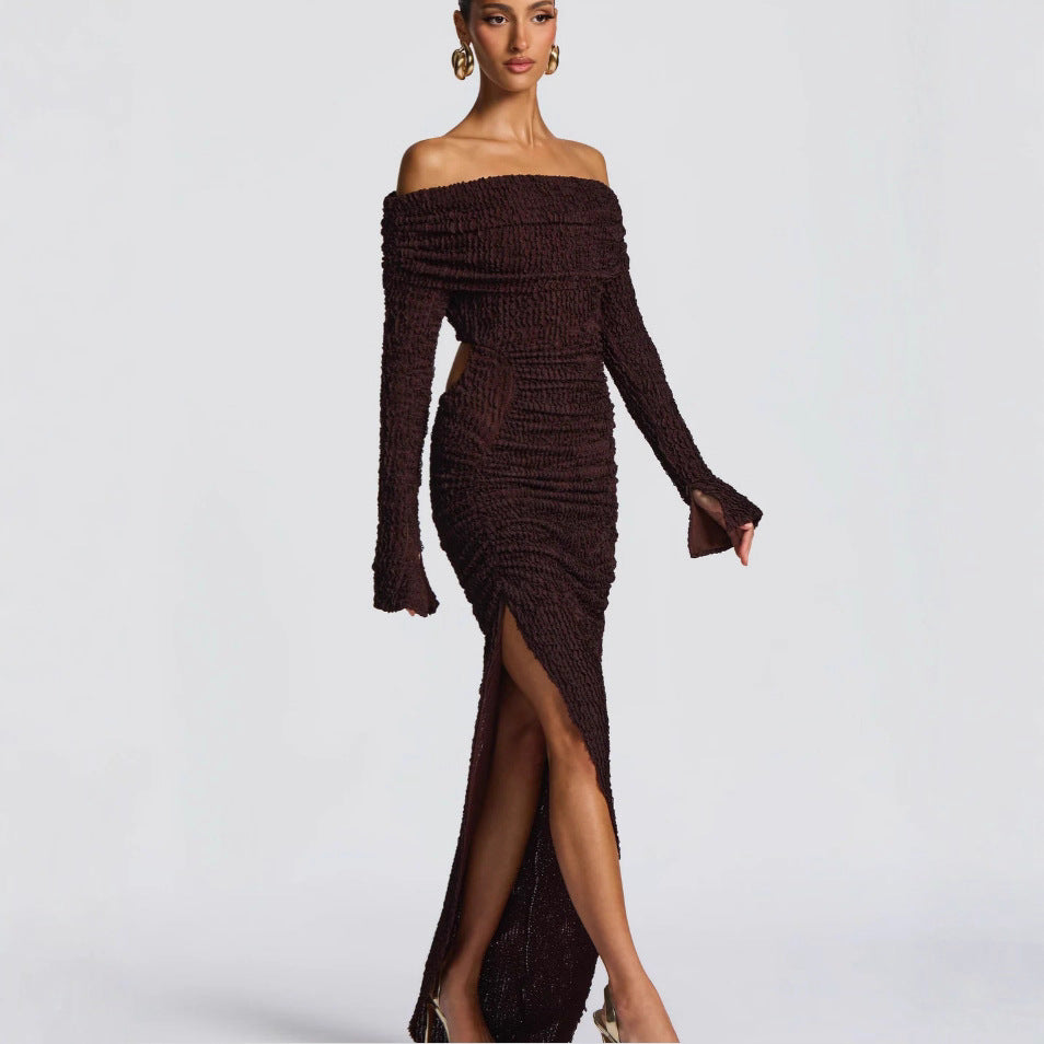 Long Sleeve Split Dress Waist Hollow High Dresses