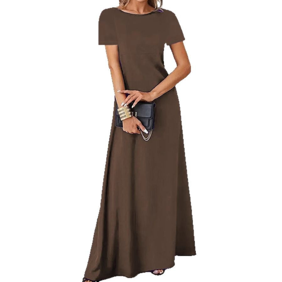 Women's Fashion Round Neck Solid Color Sleeve Shorts