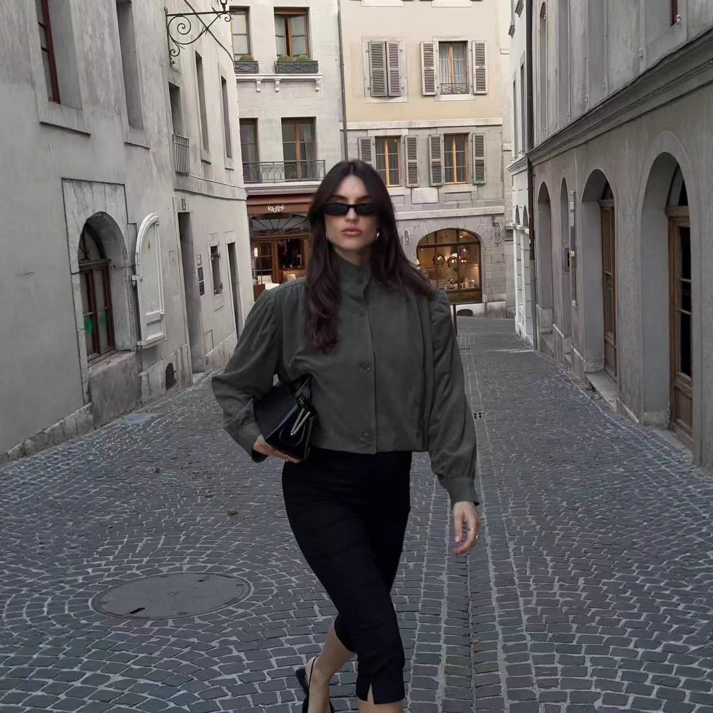 Attractive Pleated Suede Padded Shoulder Pilot Coats