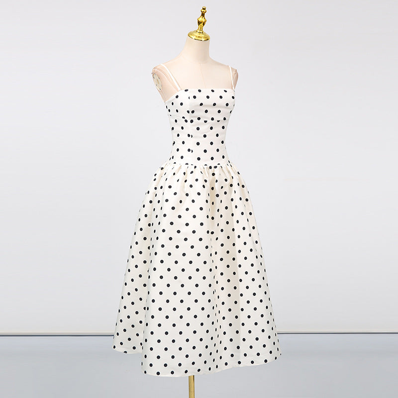 Women's Fitted Waist Polka Dots Printed French Dresses
