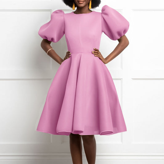Women's Summer Round Neck Fashion Graceful Puff Sleeve Dresses