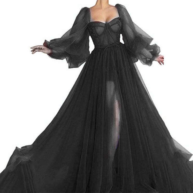 Women's Mesh Long Sleeve One-piece Dress Large Wedding Dresses