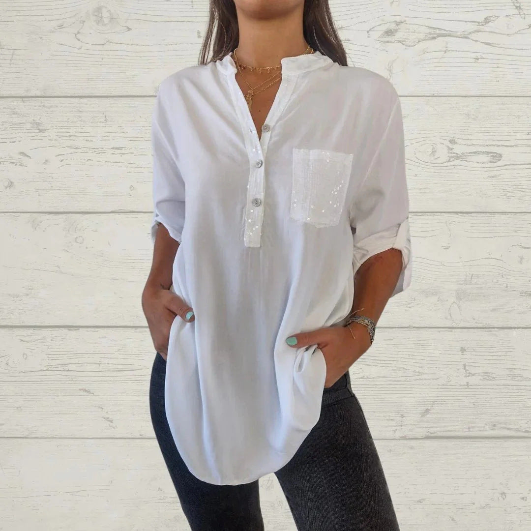 Women's Loose Casual Rhinestone Sleeve Shirt Blouses