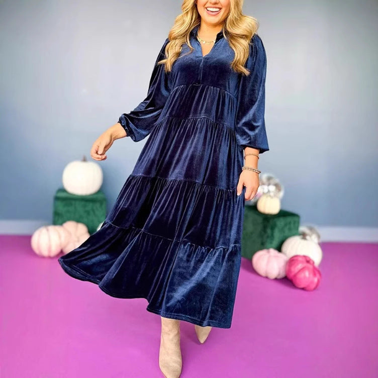 Attractive Long Veet Loose Ruffled Large Dress