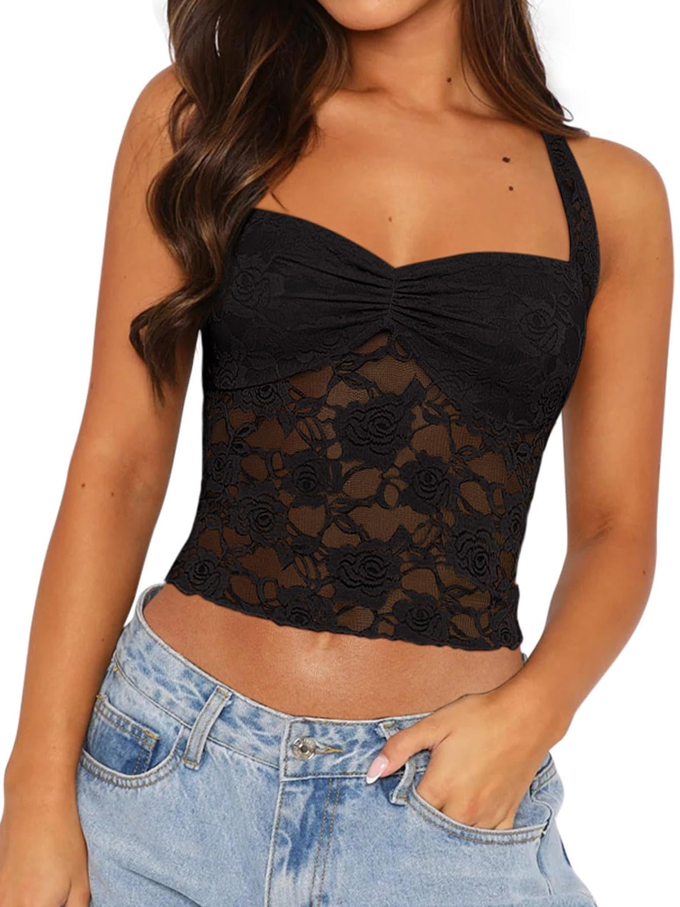 Women's Hollow Out Lace Sexy Suspenders Exposed Tops