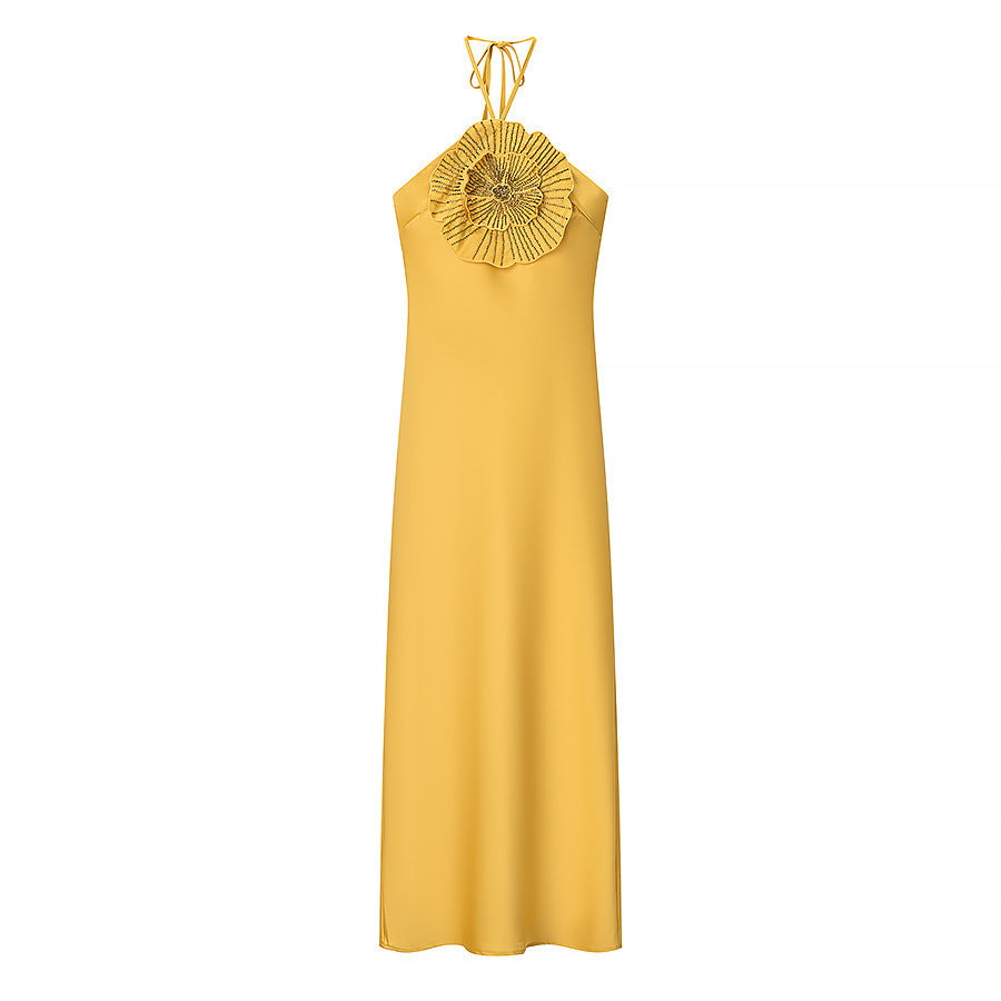Summer Design Crystals Flower Decorative Halter Dresses