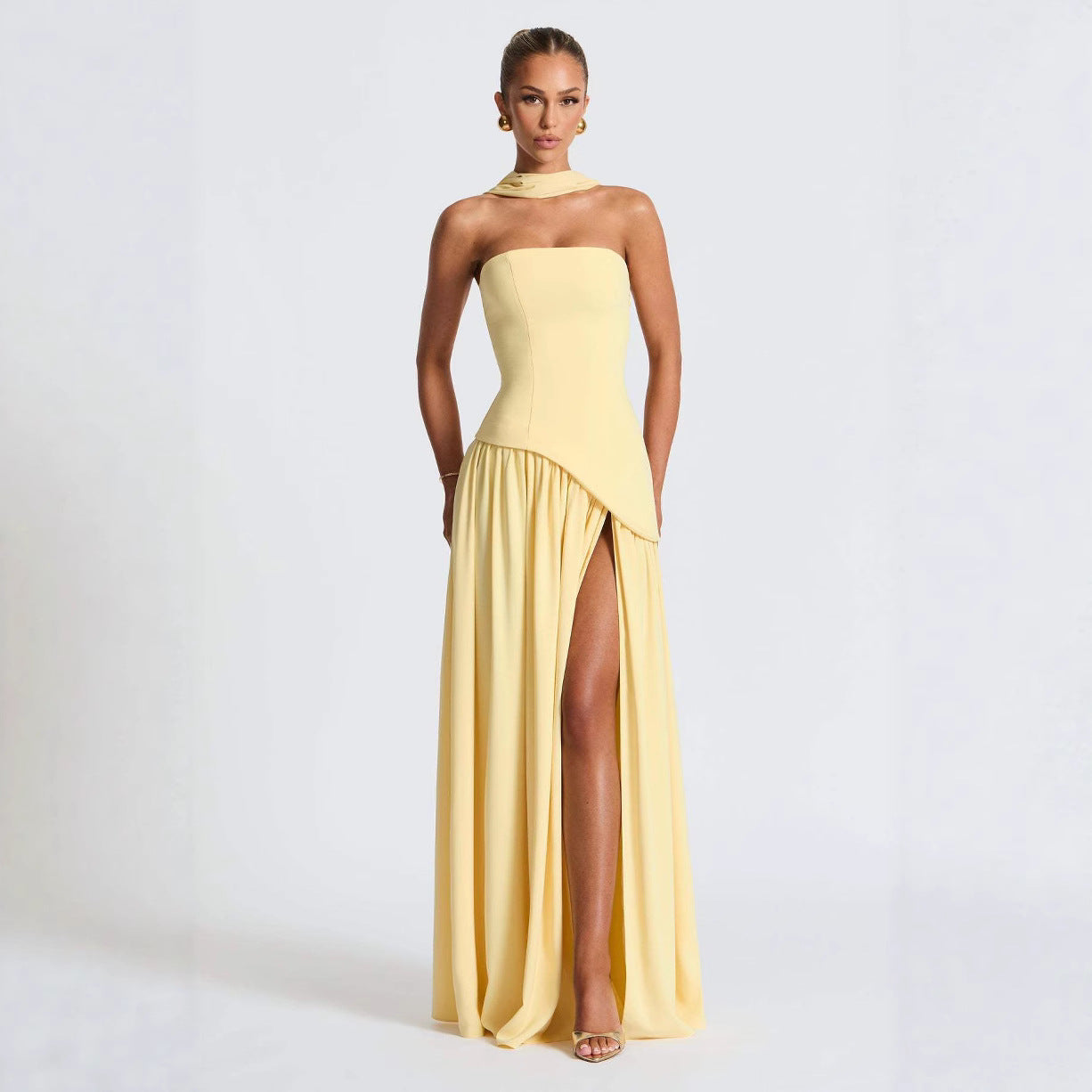 Women's Color Split Dress Fashion Sexy Backless High Dresses