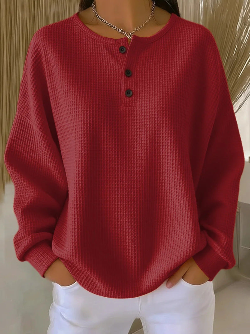 Fashion Round Neck Waffle Solid Color Women's Sweater