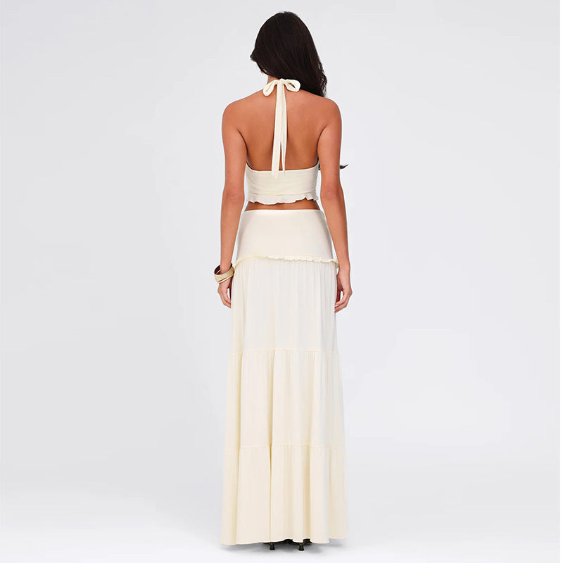 Women's Winter Fresh Pure Desire Deep V Pleated Irregular Flounce Suits