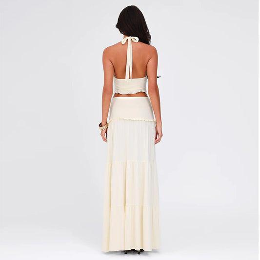 Women's Winter Fresh Pure Desire Deep V Pleated Irregular Flounce Suits