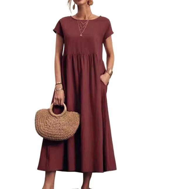 Color Sleeveless Loose Cotton Linen Pocket Dress