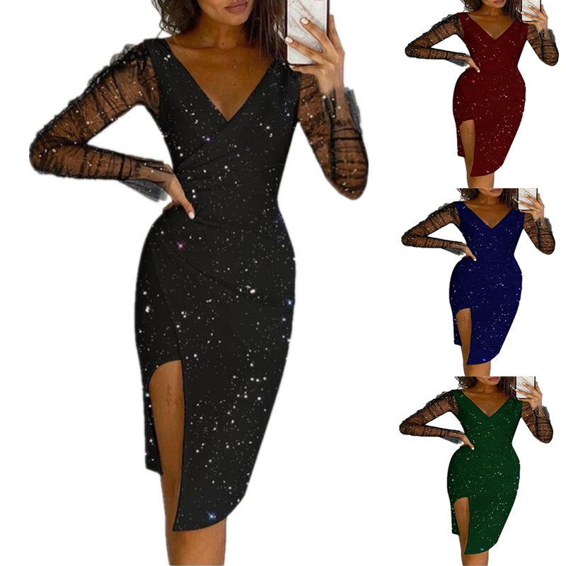 Innovative Women's Rhinestone Hip Sexy Mesh Dress