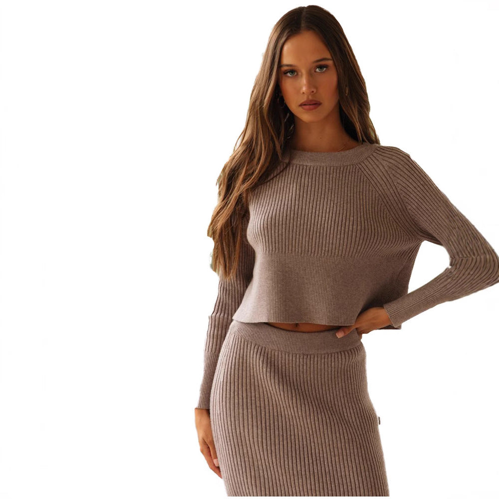 Fashion Color Dress Knitted Slit Long Suits