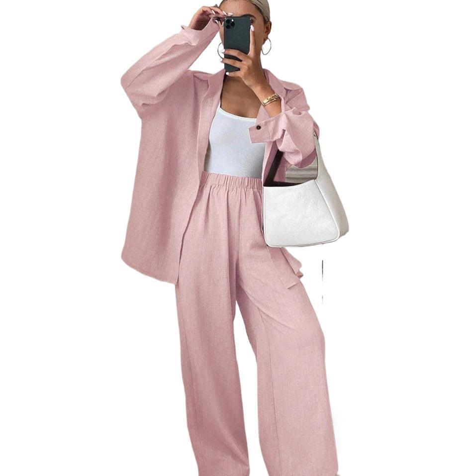 Set Loose Cotton Linen Long Sleeve Trousers Fashion Casual Suit