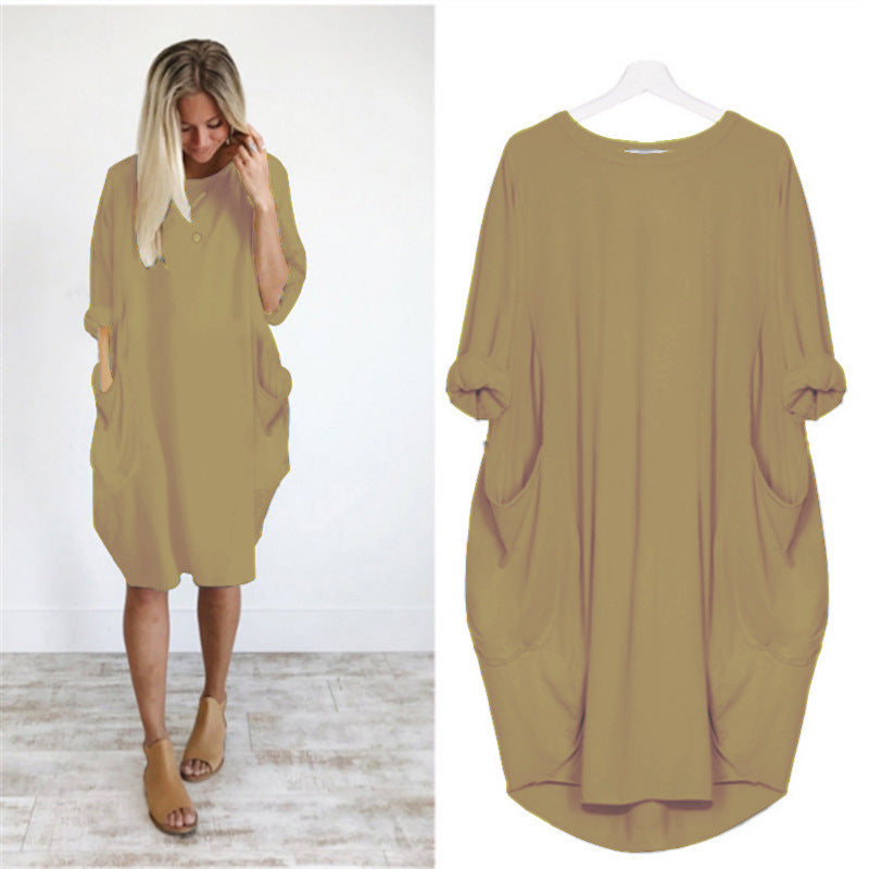 Women's Casual Loose Pockets Long Sleeve Dress Dresses